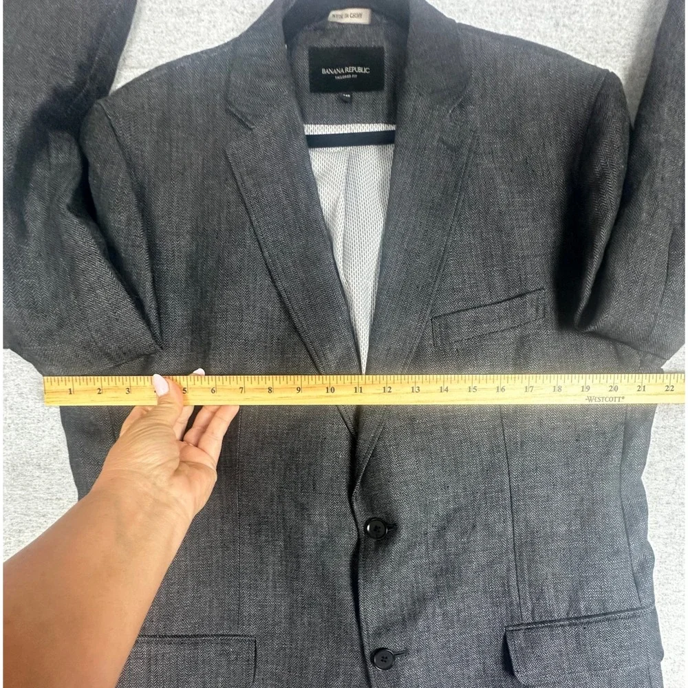 Banana Republic Linen‎ Blazer Mens 44R Charcoal Herringbone Tailored Fit